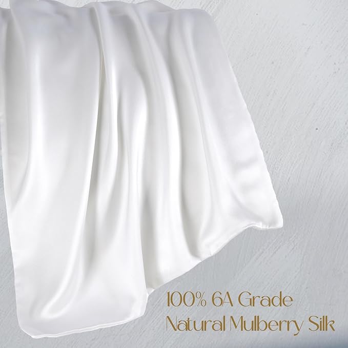 ZIMASILK 100% Pure Mulberry Silk Pillowcase for Hair and Skin,with Hidden Zipper,Both Side 19 Momme Silk, 1pc (Body 20"x54", White)