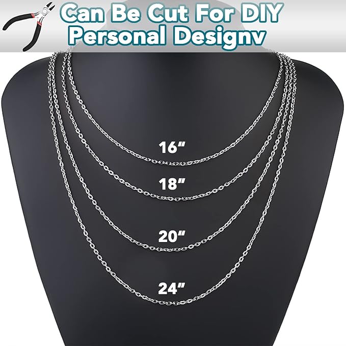 Jishi 33ft Silver Stainless Steel Chain 2mm Jewelry Necklace Link Cable Chain for Jewelry Making Bracelets Earring Craft Supplies DIY Findings - Metal Rolo Link Chain Roll w/Lobster Clasps, Jump Rings