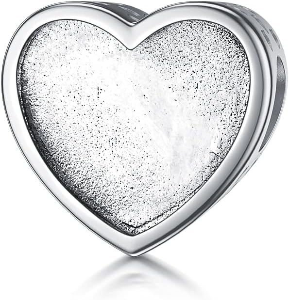 LONAGO 925 Sterling Silver Personalized Photo Charm Fit Compatible for Bracelet Necklace Customized Heart Round Shape Picture Bead