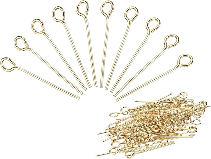 PATIKIL 200Pcs 304 Stainless Steel Jewelry Eye Pins 18mm 22 Gauge Gold Open Eye Pins for Jewelry Making DIY Craft Necklaces Bracelets Earrings