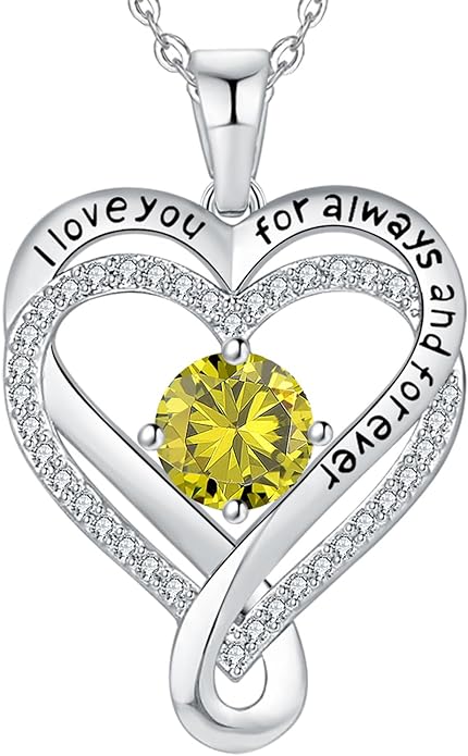 Jewelry for Women Wife Infinity Heart Birthstone I Love You Necklace S925 Anniversary Women Necklaces for Her Wife Birthday Gift Ideas, Birthday Present for Girlfriend Mom Daughter Sterling Silver