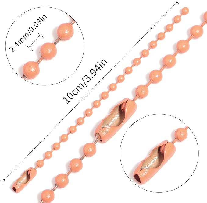 Lemonkey 10Pcs Ball Beads Chains Bulk,Orange Keychains Rings Metal Chains,4 Inch Dog Tag Metal Small Chains with Connectors for Hanging Decoration