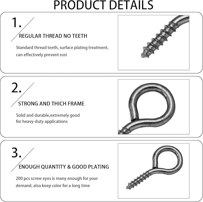 Metal Screw Eye Pins Hooks 0.55inch/7X14mm Heavy Duty Screw Eye Pins for DIY Jewelry Making Gun Black Plated Eye Bolt Arts & Crafts Project 200 Pcs/lot