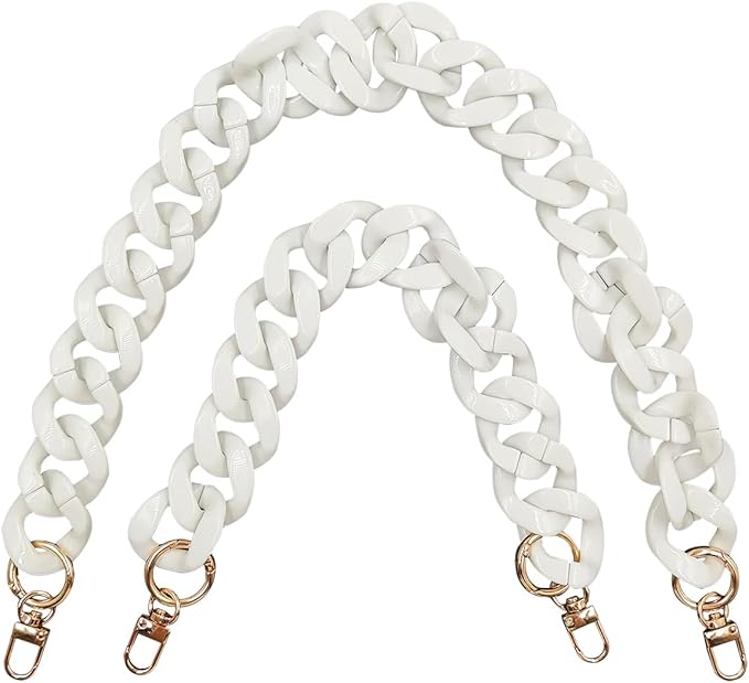 2 PCS Large Flat Chain Strap, White Acrylic Chain 15.7inch Handbag Strap and 23.5inch Replacement Shoulder Straps, Detachable Purse Chain for Tote Bags, Clutches, DIY Craft