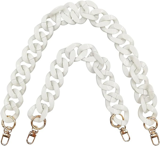 2 PCS Large Flat Chain Strap, White Acrylic Chain 15.7inch Handbag Strap and 23.5inch Replacement Shoulder Straps, Detachable Purse Chain for Tote Bags, Clutches, DIY Craft
