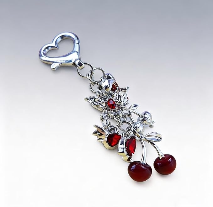 Red Cherry Bag Charms Keychain Charm, Y2K Aesthetic Purse Charm Purse Keychain For Handbag,Backpack Women,Men (Red)