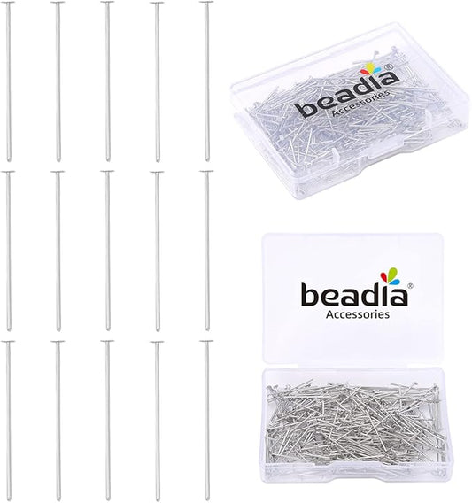 Platinum Plated Flat Head Pins Non Tarnish 20mm 300pcs for Jewelry Making Findings
