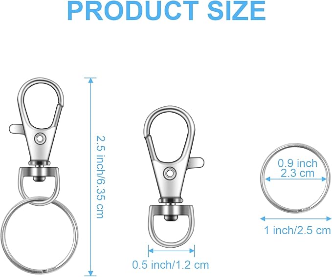 104PCS Swivel Snap Hooks with Key Rings, Metal Lobster Claw Clasp, Keychain Rings for Crafts(Silver, 1.37inch(36mm)