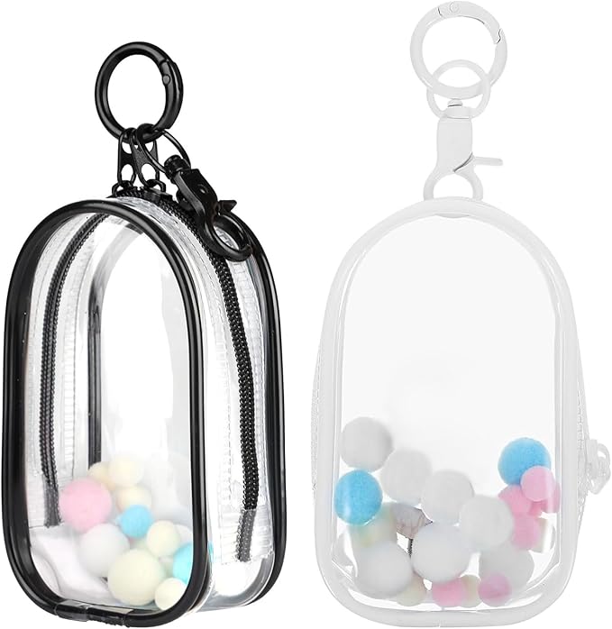 2PCS Clear Character Display Bag Mini Doll Hanging Box with Key Chain, Portable Zipper Closure Dust Guard Set Box - Semi-Circular (Black + Transparent)