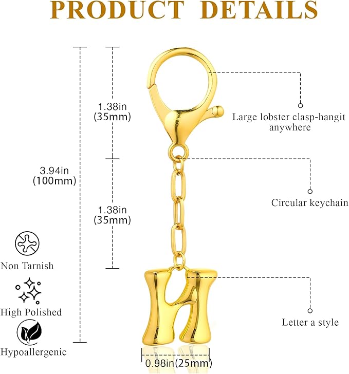 VICKHU Gold Plated Bubble Initial Letter Cute Keychain for Women Car Key Purse Decorative Keyring Handbag Charms Fashion