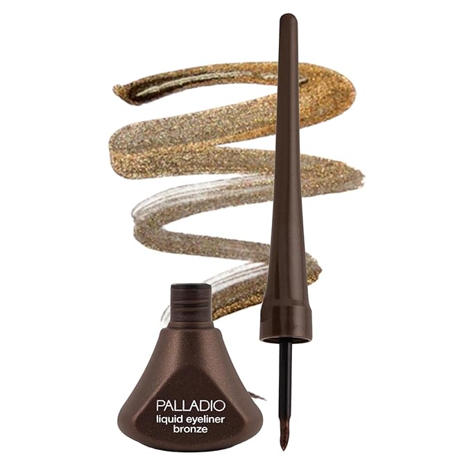 Palladio Liquid Eyeliner, Bronze, Highly Pigmented, For Intense Eye Definition, Smear-proof Liquid Eyeliner, Includes Easy Grip Wand and Felt Tip Applicator