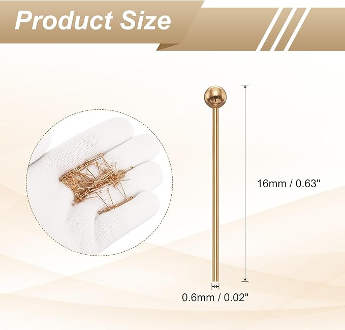 HARFINGTON 100pcs Ball Head Pins 0.63" 16mm Round Head Pins for Earring Pendant Necklace Bracelet Charm Jewelry Making Findings DIY Craft, Champagne Gold