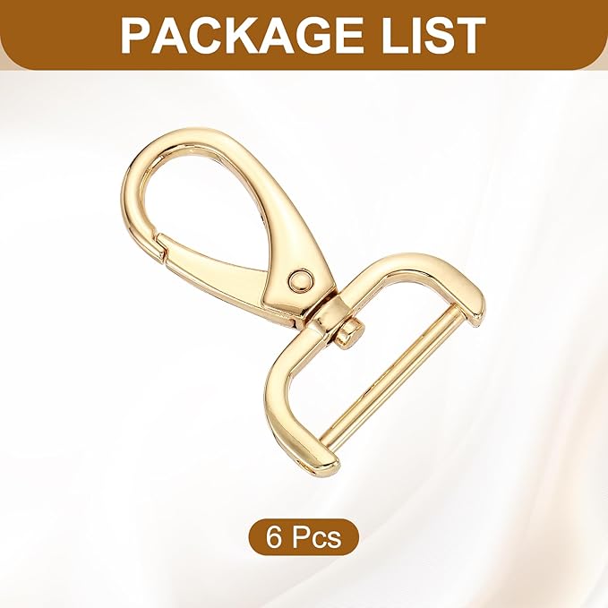 HARFINGTON 6pcs Detachable Snap Hook Swivel Clasp 1" (25mm) Zinc Alloy Lobster Claw Clasp for Keychain Lanyard Purse DIY Purse Strap, Light Gold