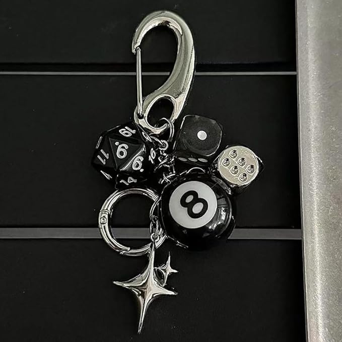 8 Ball Keychain Y2K Star Dice Billiards Keychin Lucky 8 ball Keychain Bag backpack Purse Charm (8 ball)