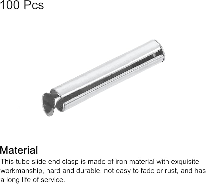 uxcell 100Pcs Slide on End Clasps, 20mm Tube Ball Bead Slider Crimp Ends for Multi-Strand DIY Craft Making, Silver Tone