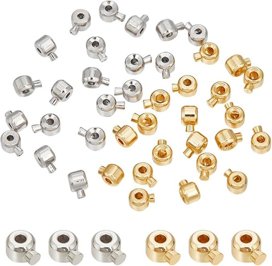 Arricraft 40 Pcs Brass Crimp Beads, 2 Colors Column Beads Cord End Caps Metal Loose Rondelle Spacers for DIY Crafts Necklace Bracelet Jewelry Making Silver & Golden