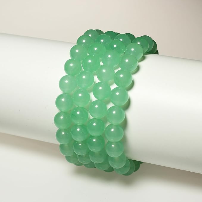MJDCB Stone Beads 10mm 35pcs Round Mint Green Jade Loose Gemstone Bead Charms for Jewelry Making Bracelet Necklace Earring Pendant