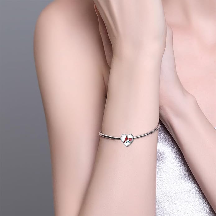 LONAGO 925 Sterling Silver Personalized Photo Charm Fit Compatible for Bracelet Necklace Customized Heart Round Shape Picture Bead