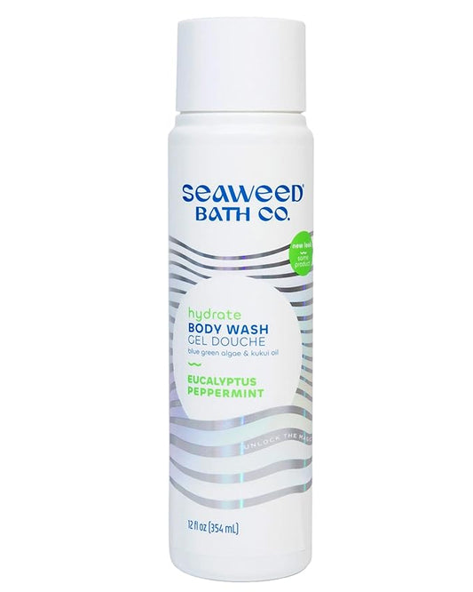Seaweed Bath Co. Hydrate Body Wash - Eucalyptus Peppermint - Hydrating Lathering Cleanser with Nourishing Natural Ingredients - Vegan, Paraben and Sulfate Free Shower Gel - 12 oz