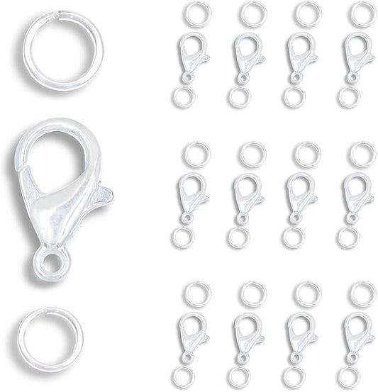 AD Beads 50 Pieces Lobster Claws Clasps Plus 100 Pieces 6mm Match Color Open Jump Rings Suitable for Necklace Bracelets Jewelry (7x12mm, Silver)