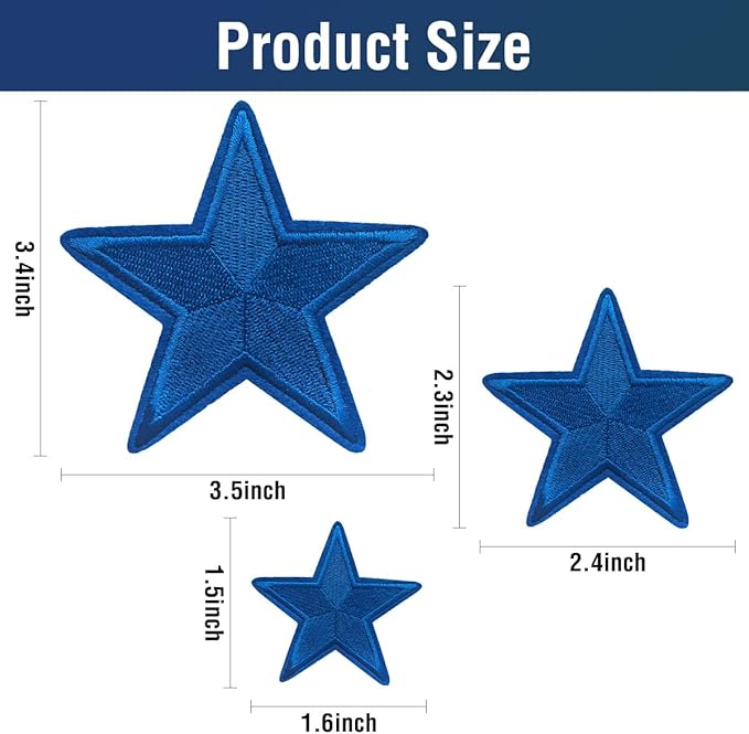 WILDREEDS 24 Pieces Star Iron on Patches, Star Embroidered Patch for Clothing, T-Shirt, Backpacks, Hats, Jeans, Jackets (Royal Blue)