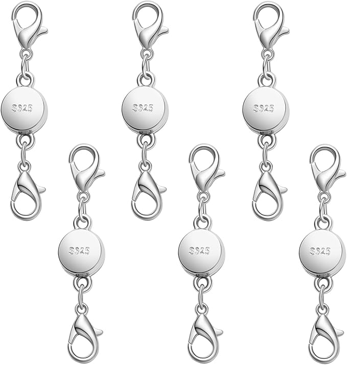 S925 Silver Magnetic Necklace Clasps with Lobster Clasp, Jewelry Clasps for Necklaces, Bracelets (6silvery)