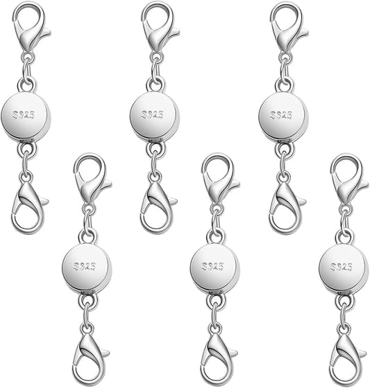 S925 Silver Magnetic Necklace Clasps with Lobster Clasp, Jewelry Clasps for Necklaces, Bracelets (6silvery)