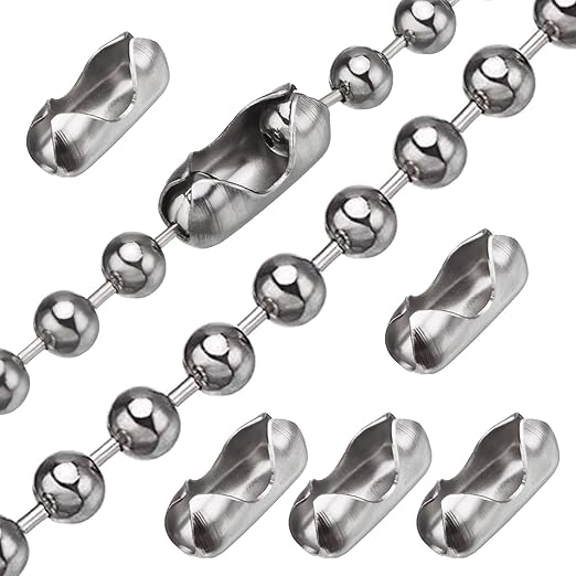 #10 Beaded Ball Chain (4.5mm) – 16.4 Feet Spool & 8pcs Connector Clasps for Roller Shade Chain, Vertical Window Blinds, Dog Tag Chain, DIY Projects, Plumbing and Industrial Equipment Labeling