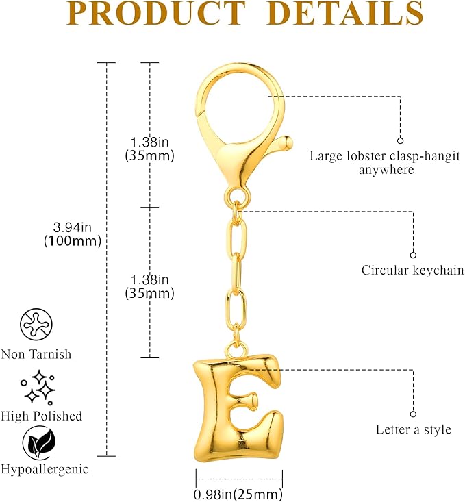 VICKHU Gold Plated Bubble Initial Letter Cute Keychain for Women Car Key Purse Decorative Keyring Handbag Charms Fashion