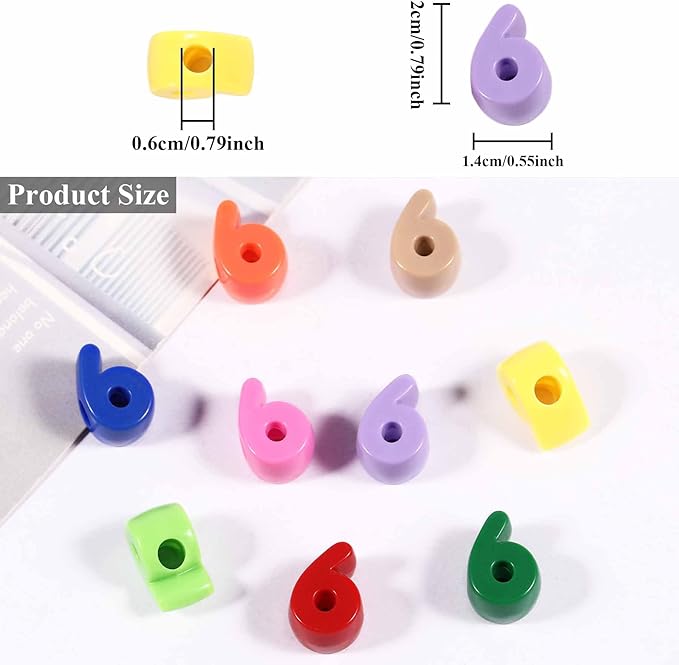 40 PCS Number Beads 3D Focal Bead Acrylic Loose for Jewelry Making Bracelet Necklaces Keychain Phone Bag Chain Key Chains (Mixed Color 6)