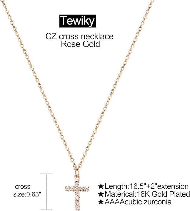 Tewiky Cross Necklace for Women-Dainty Simple 14k Gold Plated/sterling silver Plated Cross Pendant Cute Necklaces Jewelry for Women