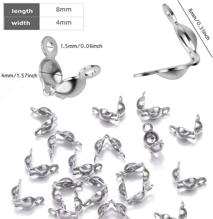 500 Pieces Silver Calotte Ends Knot Covers for DIY Bracelet Jewelry Making, Clamshell Metal Plated Open Bead Tips Endcaps (Platinum)