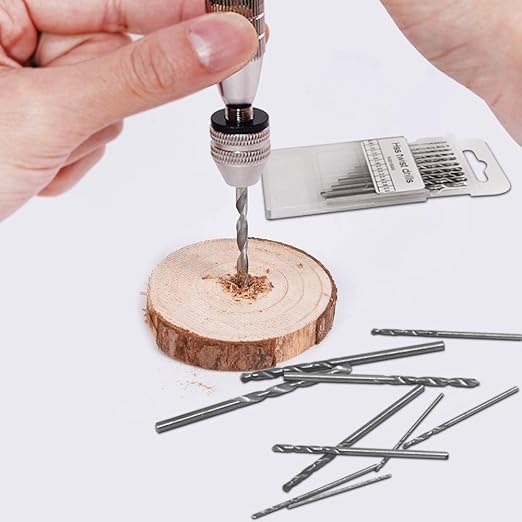 Hand Pin Vise with 20 Pcs Drill Bits, FineGood Precision Hand Drill Rotary Tool with Mini Twist Drill Bits Set for Resin Casting Molds, Jewelry Wood Plastic Making