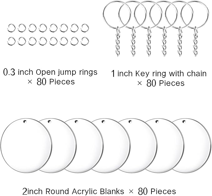 Senbota 240 Pieces Bulk Unfinished Clear Acrylic Keychain Blanks Tag Accessories for Everyday DIY Crafts（Clear）