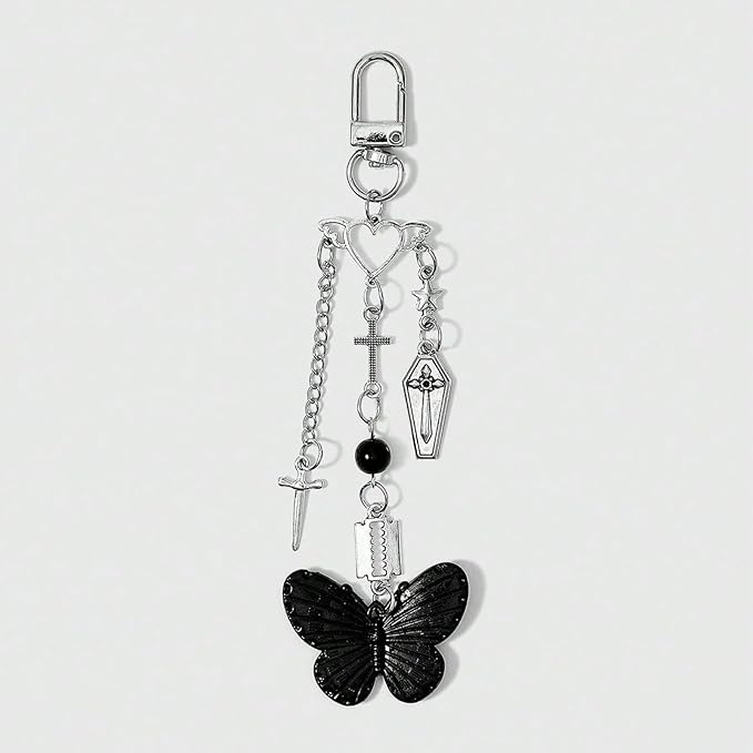 Y2K Keychain Goth Butterfly Keychain Bag Charms for Handbags Aesthetic Purse Charms Cross Accessories Gifts for Women