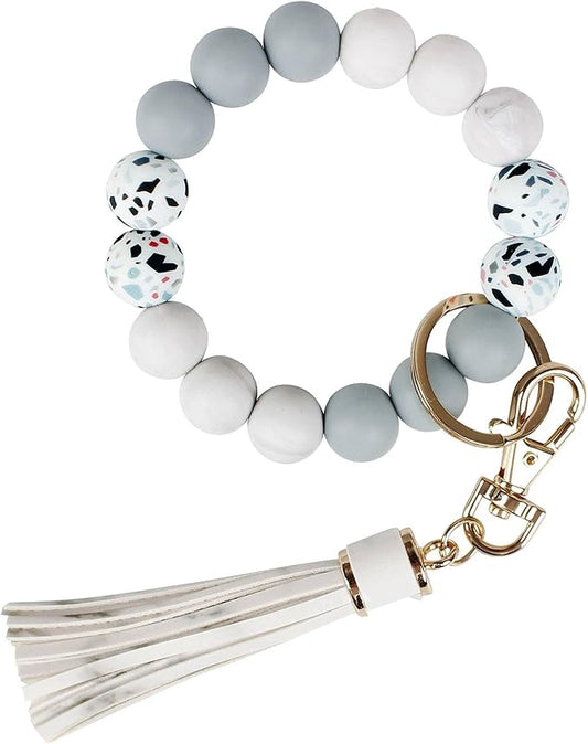BIHRTC Key Ring Bracelet Car Keychain Holder Wristlet Silicone Women Beaded Bangle Chains
