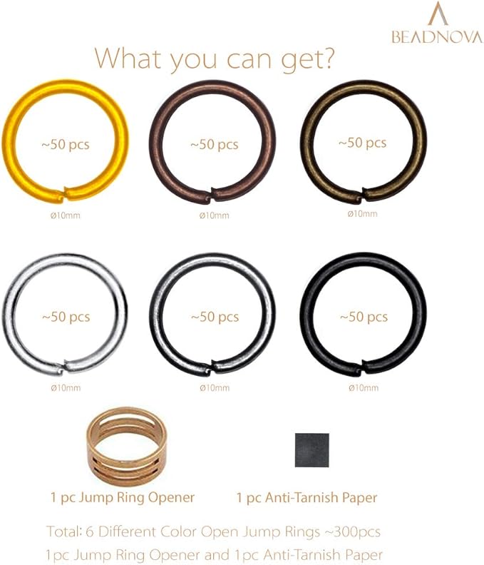 BEADNOVA 10mm Open Jump Rings for Keychains Assorted Colors Jewelry Jump Rings for Jewelry Making (300Pcs)