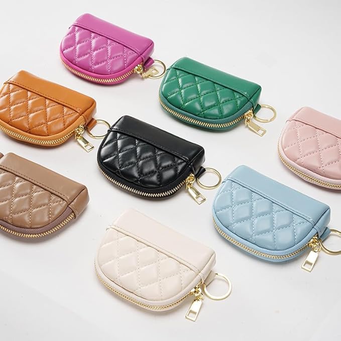 Leather Squeeze Coin Purse Pouch Small Leather Coin Purse Change Pouch With Key Ring (Pink-1)