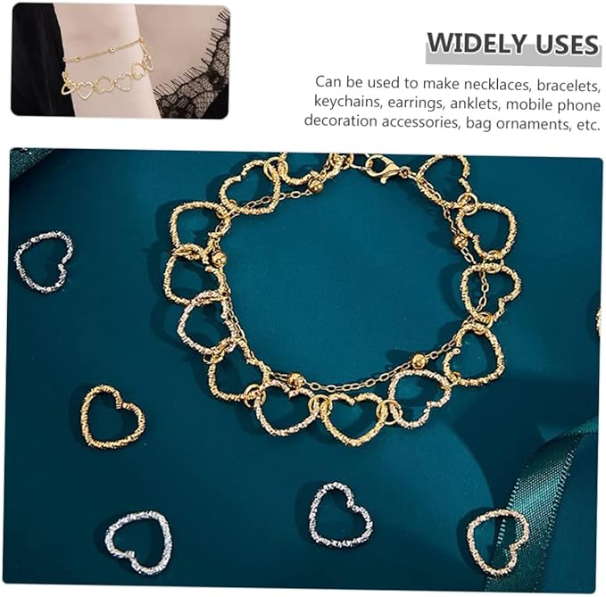 320pcs Heart Linking Charms Metal Open Jump Rings for Jewelry Making Smooth Edges DIY Pendants Bracelets Necklaces Keychains Accessories
