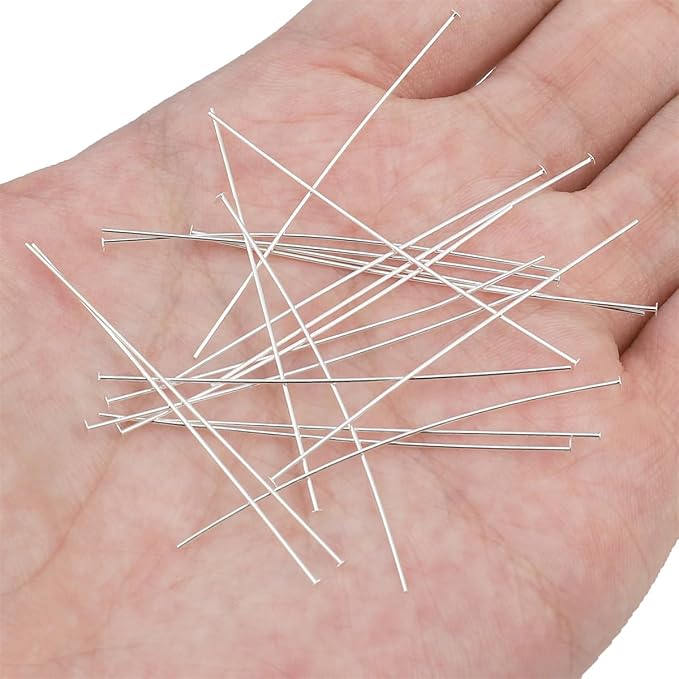 925 Sterling Silver Flat Head Pins 0.5x50mm 20pcs for Jewelry Making Findings