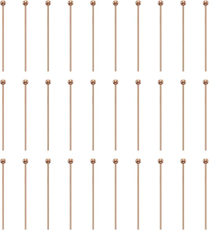 HARFINGTON 100pcs Ball Head Pins 0.94" 24mm Round Head Pins for Earring Pendant Necklace Bracelet Charm Jewelry Making Findings DIY Craft, Rose Gold