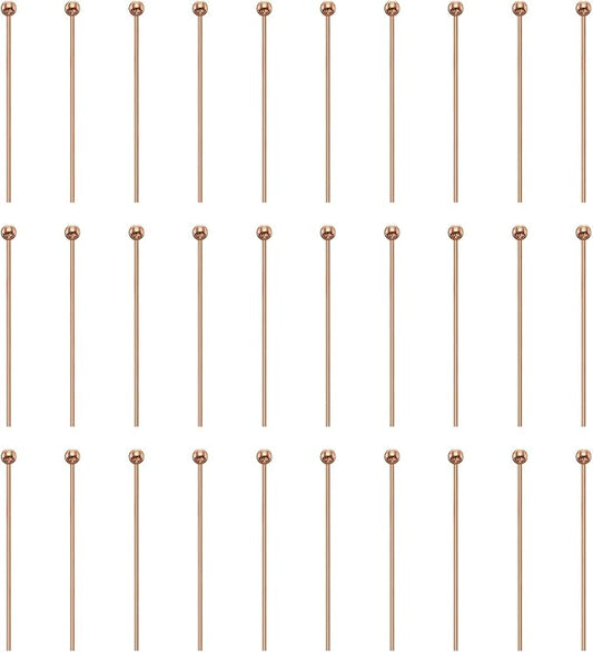 HARFINGTON 100pcs Ball Head Pins 0.94" 24mm Round Head Pins for Earring Pendant Necklace Bracelet Charm Jewelry Making Findings DIY Craft, Rose Gold