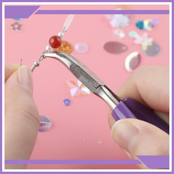 3 Inches Bent Chain Nose Pliers Curved Needle Nose Pliers Mini Chain Nose Pliers Curved Multifunction Precision Pliers Jewelry Pliers Jewelry Tool for Crafting Repair Jewelry Making