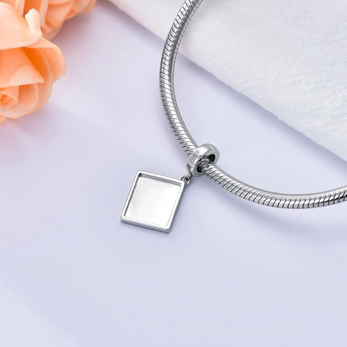 LONAGO 925 Sterling Silver Personalized Photo Charm Fit Snake Bracelet Necklace Customized Image Picture Bead for Women