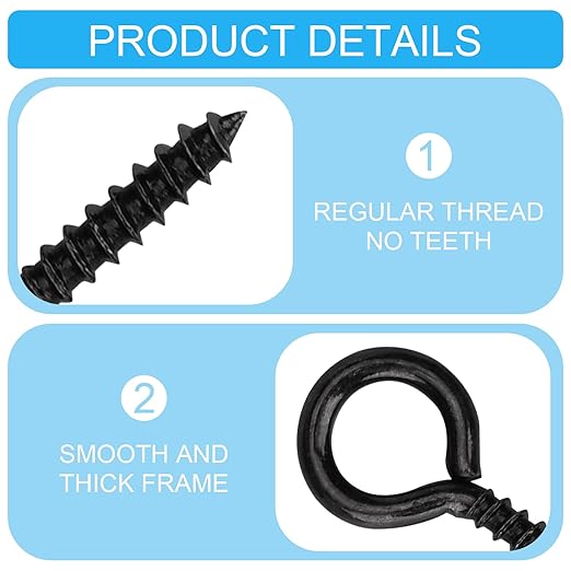 Aovchei Eye Screws, 150PCS 1 Inches Heavy Duty Metal Screw Hooks, Self Tapping Eye Bolts, Indoor & Outdoor for Hanging Artwork, Black