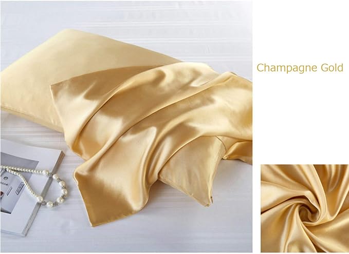Mulberry Silk Pillowcases Set of 2, Hypoallergenic Satin Pillow Covers for Hair and Skin, with Hidden Zipper, Both Side 100% 19 Momme Silk (Champagne Gold,Standard)