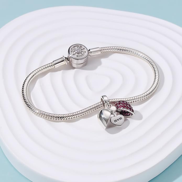 925 Sterling Silver Love Heart Charms fit Pandora Style Bracelets for Mothers Day Christmas Valentines Day Gift for Mom Wife Grandma