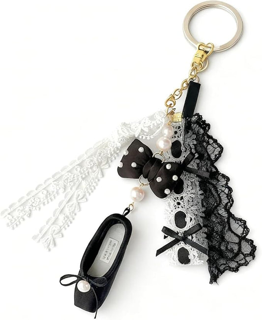 Cute And Fashionable Ballet Shoe Keychain, Suitable For Shoulder Bags, Wallets, Lace Shoulder Bag Charms (Black)
