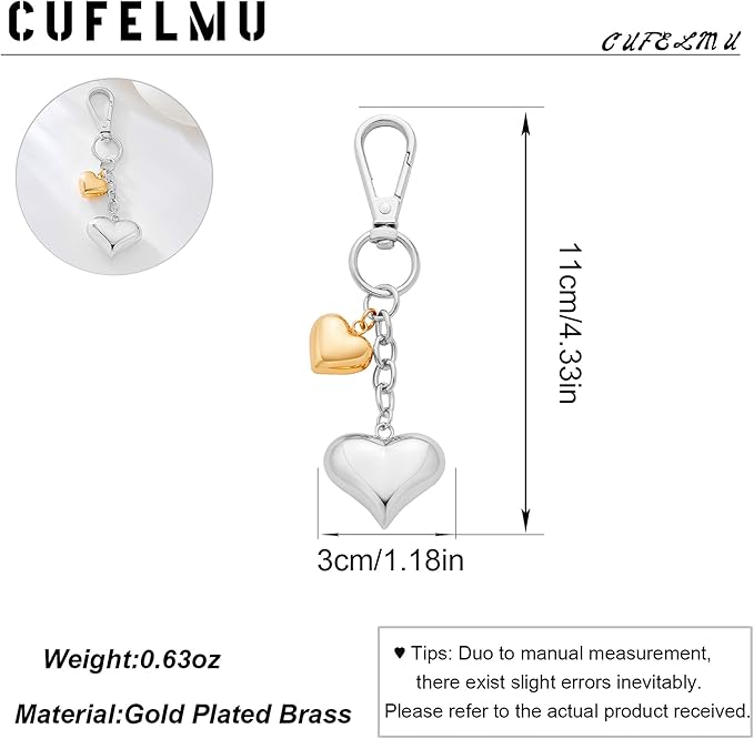 Heart KeyChain for Women Bagchain Gold Silver Fashion Keychains Accessories