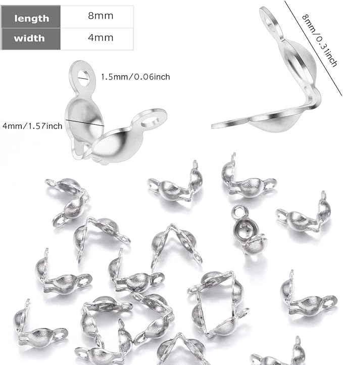 500 Pieces Silver Calotte Ends Knot Covers for DIY Bracelet Jewelry Making, Clamshell Metal Plated Open Bead Tips Endcaps(Silver)